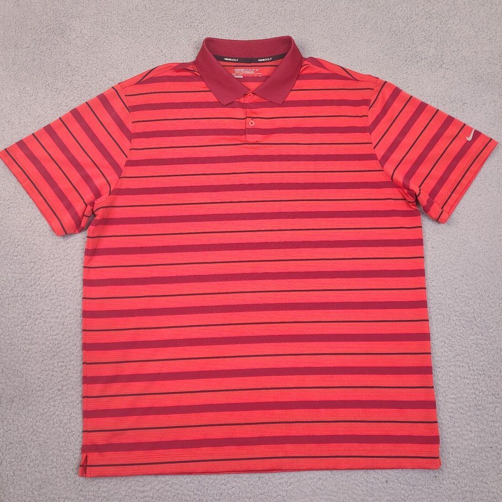 Nike Golf Polo Shirt Mens XXL Red Striped Tour Performance Dri Fit Breathable